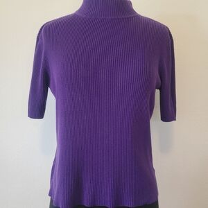 Purple Ribbed Turtleneck Sweater
